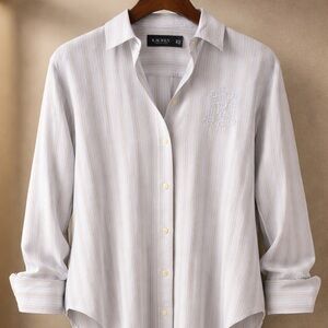 Lauren Ralph Lauren Striped White and Green Button Down Shirt